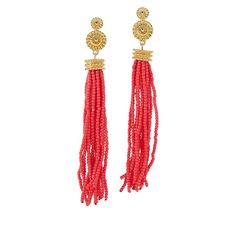 R.J. Graziano Insta Glam Seed Bead Tassel Earrings  The quickest way to a glam get-up? This earring's bright color and swinging tassel. Just style with your favorite looks and make your mark on the socials.        Each approx. 4"L x 1/2"W     Goldtone finish      Pierced with bullet-disc backs Seed Bead Tassel Earrings, Bead Tassel Earrings, Beaded Tassel Earrings, Just Style, Beaded Tassels, Make Your Mark, Coral Color, Tassel Earrings, Bright Color