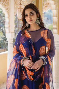 Palazzo Suits in USA| Blue-Orange Georgette Bandhej Print Kurt Palazzo Set Bandhej Print, Cotton Palazzo Pants, Kurta Palazzo Set, Mehendi Outfits, Georgette Dupatta, Kurta Palazzo, A Line Kurta, Palazzo Set, Indian Wedding Wear