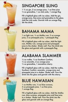 the different types of cocktails are shown in this poster