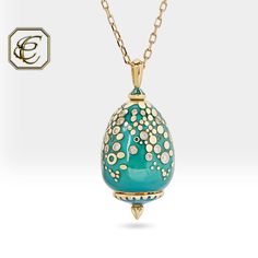 "Diamond Locket Necklace / 18K Gold Necklace / Vintage Style Egg Necklace / Guilloche Enamel Easter Egg Pendant / Fine Jewelry By Chelebi Jewelry Studio The Genoa Blue Easter Egg Necklace is set with natural diamonds and enameled with glass enamel. It is 18K solid yellow gold Enamel and diamonds are used in the necklace's chain.  The Guilloche patterns on the bottom of the transparent enamel are completely hand-engraving.  This Enamel Egg Locket will be an excellent choice for daily use or gifting.                    DETAILS ✶ Gold Kt: 18K Solid Gold ✶ Gold Color: Rose, White Gold ( Optional ) ✶ Diamond: Natural Diamond ✶ Diamond Color & Clarity: G - Vs2 ✶ Diamond Shape: Round ✶ Diamond Total Carat: 0.31 ctw ✶ Diamond Quantity: 36 pcs ✶ Diamond Size: 1 mm to  1.8 mm ✶ Setting Type: Micro F Elegant Green Necklace For Keepsake, Gold Necklace Vintage, Egg Necklace, Natural Blue Diamond, Diamond Locket, Cartilage Earrings Hoop, 18k Gold Necklace, Jewelry Studio, Ruby Jewelry