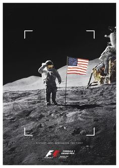 an astronaut standing on the moon next to a flag