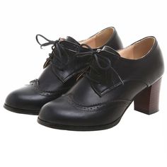 PRICES MAY VARY. [Item Type]: Retro lace-up block heel brogues shoes chunky high heels womens wingtip oxfords pumps [Main Material]: Synthetic upper,non-slip rubber sole [Heel Height]: Heel height approximately 2.56" [Item Features]: Women's stacked block high heel vintage wingtip oxfords pumps shoes, Lace up design easy slip on and off. Runs true to size, keep you comfy in all days.Available in multiple colors. [Occasion]: Women vintage oxfords pumps shoes perfect for masquerade, exhibition, wa Dark Academia Shoes, Womens Wingtip Oxfords, 40s Shoes, Academia Shoes, Heeled Brogues, Brogues Shoes, Shoes Chunky, Oxford Pumps, Lace Up Block Heel