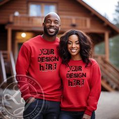 Customizable Red Top For Streetwear, Casual Red Customizable Sweatshirt, Customizable Red Crew Neck Sweatshirt, Customizable Red Long Sleeve T-shirt, Customizable Red Long Sleeve Sweatshirt, Customizable Long Sleeve Red T-shirt, Red Long Sleeve T-shirt With Custom Print, African American Couples, American Couple