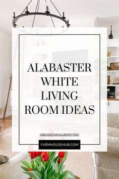 Alabaster White Living Room Ideas Alabaster Living Room Walls, Farmhouse Wall Colors, Sherwin Williams Alabaster White, White Living Room Ideas, White Walls Living Room, Diy Farmhouse Ideas, Sherwin Williams Alabaster, Alabaster Color, White Wall Paint