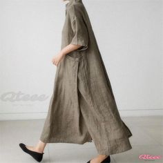 Qteee - Stylish Relaxed Fit Cotton Linen Dress with Doll Skirt, Knee-Length Bottom Layer Doll Skirt, Short Maxi Dress, Oversized Shirt Dress, Dress With Short Sleeves, Cotton Linen Dresses, Linen Maxi Dress, Casual Skirts, Linen Dress, Oversized Shirt