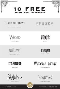 the top ten halloween font styles for each type of lettering, including letters and numbers