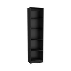 an empty black bookcase on a white background