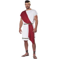 a man dressed in an ancient greek costume, standing with his hands on his hips