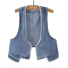 Lady Denim Waistcoat Gilet Jacket Sleeveless Embellished Jeans Vest Top Slim Fit Please note: Your monitor color may vary from the actual product. Please note this is in Asian sizing, smaller than western size e.g. UK, US, AU. Please check the measurements carefully before making a purchase. Please allow 2-4cm discrepancy due to different measurement method. If you are not sure which size to buy, please provide height and weight, we will recommend a suitable size. S: bust--84 cm/33.1 in, front l Women Waistcoat, Waistcoat Fashion, Jeans Vest, Denim Waistcoat, Spring Denim, Screen Color, Jean Vest, Embellished Jeans, Long Jeans