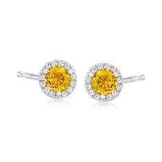 Gabriel Designs .46ct t. w. Citrine Halo Earrings, Diamond Accents. From Gabriel Designs, these classic halo earrings embrace vibrant gemstone color! Featuring sunny .46 ct. t. w. round citrines bordered by diamond accents and set in 14kt white gold. Post/clutch, Gabriel Designs citrine halo earrings. Citrine birthstones are the perfect gift for November birthdays. Yellow Halo Design Earrings In Fine Jewelry, Yellow Halo Design Fine Jewelry Earrings, Yellow Halo Design Earrings Fine Jewelry, Fine Jewelry Yellow Earrings With Halo Design, Citrine Birthstone, Halo Earrings, Fine Jewelery, Earrings Diamond, Fine Jewellery Earrings