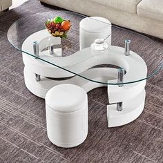 Orren Ellis Shadarev Abstract Coffee Table & Reviews | Wayfair Coffee Table With Stools, Sofa Table Design, Tea Table Design, Tempered Glass Coffee Table, Center Table Living Room, Coffee Table Design Modern, Dining Table Design Modern, White Coffee Table, Center Tables