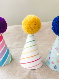 "POM PARTY HATS! We're seeing with rainbow colored glasses! So many styles of rainbow we can hardly contain our excitement. A Rainbow party theme is always a good theme. Hats are made of premium paper with a printed pattern, Poms are handmade. Hat measures 2.5\" across and 3.5\" tall. Hats look good on babies, adults even pets! Hats come assembled with a white elastic band - you can remove it if you wish to use a bobby pin or something else to hold it in place. LISTING IS FOR 1 POM HAT Need some Novelty Multicolor Party Supplies, Multicolor Novelty Party Supplies, Fun Carnival Party Supplies, Fun Multicolor Party Supplies, Fun Mini Hats For Birthday Carnival, Novelty Multicolor Birthday Party Supplies, Multicolor Novelty Birthday Party Supplies, Playful Multicolor Party Supplies For Carnival, Playful Hats For Birthday And Carnival