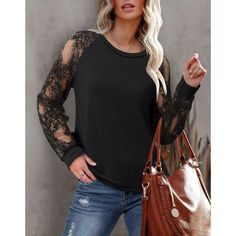 Material:Made Of 71%Rayon+24%Polyester+5%Spandex,It Is Super Soft,Breathable And Stretchy,Comfortable To Wear.Provide You A Pleasing Wearing Experience. Features:Casual Long Sleeve Tops,Crew Neck,Ballon Sleeve With Lace Arms,Knit Top,Solid,Raglan Shirt,Loose Fit T Shirts,Long Sleeve With Lace Design,Provides A Flattering And Elegant Look.Shows Good Figure,And You Will Get Tons Of Compliments. Match:You Can Pair This Tunic Tops For Leggings,Jeans,Skirt,Or Under A Jacket,Coat.Simple Tops Perfect F Casual Tops With Lace Long Sleeves, Casual Long Sleeve Tops With Lace Sleeves, Casual Tops With Lace Sleeves For Fall, Black Long Sleeve Tops With Lace Sleeves, Black Long Sleeve Top With Lace Sleeves, Casual Tops With Lace Sleeves And Crew Neck, Casual Stretch Blouse With Lace Sleeves, Casual Blouse With Lace Sleeves And Stretch, Black Tops With Lace Sleeves For Spring