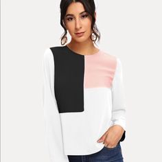 Never Been Worn Chiffon Fabric Sewing Top, Colorblock Top, Sewing Tops, Color Block Top, Spring Shirts, Clothes Ideas, Online Tops, Shein Style, Blouse Fabric