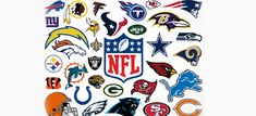 the nfl logo is shown in this image with many different colors and logos on it