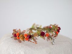 This beautiful elven tiara is a lovely accessory, perfect for a party or wedding.  Our stunning faux flowers look like the real. Head circumference:  one size fits all (adjustable) / fits adults and older children If the crown should fit the baby, after buying please give head circumference Elf Flower Crown, Elf Headpiece, Woodland Tiara, Orange Fairy, Elven Tiara, Fall Flower Crown, Fairy Crown, Fall Flower, Fall Flowers