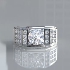 a diamond ring on a reflective surface