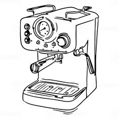 an espresso machine is shown in this black and white drawing, with the coffee being