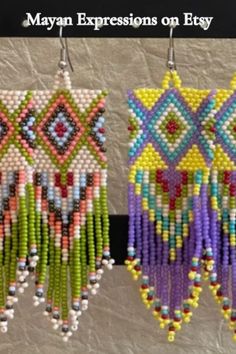 Thank you for your support. Check out Mayan Expressions on Etsy for more colors and designs. Traditional Beaded Fringe Chandelier Earrings, Traditional Colorful Beaded Earrings For Festival, Traditional Multicolor Jewelry With Beaded Fringe, Festival Multicolor Beaded Fringe Chandelier Earrings, Traditional Colorful Round Bead Earrings, Traditional Purple Beaded Earrings For Festivals, Traditional Multicolor Earrings With Large Beads, Traditional Multicolor Beaded Fringe Chandelier Earrings, Traditional Multicolor Beaded Earrings