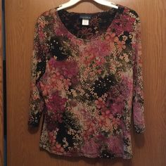 Xl Brittany Black Blouse With Sparkle Embellishments, 18” Armpit To Armpit, Never Worn Elegant Multicolor Fall Tops, Elegant Brown Tops With Floral Print, Elegant Brown Floral Print Top, Butterfly Print Dress, Butterfly Print, Black Tan, Black Blouse, Black And Tan, Fashion Store