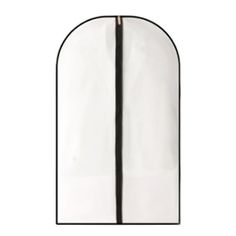 an arched mirror with a black frame and white glass in the center, against a white background