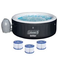 Experience the luxury of a private spa with our portable hot tub. Ideal for small spaces, this 2-4 person hot tub offers a large, round shape that comfortably fits up to four adults. The Coleman hot tub inflatable design allows for easy setup and storage, perfect for both indoor and outdoor use. Made from durable, thick material, this blow up hot tub offers long-lasting use and is resistant to punctures. The hot tub inflatable features an advanced heating system to provide warm, soothing water r Clean Pool Water, Best Inflatable Hot Tub, Outdoor Spas Hot Tubs, Romantic Treats, Round Hot Tub, Inflatable Spas, Inflatable Hot Tub, Portable Hot Tub, Tub Cover