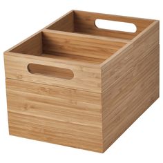 a wooden storage box with handles on an isolated white background