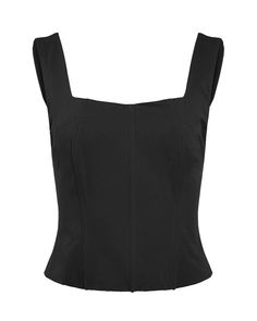 This structured crop top boasts built-in corset boning for a perfectly contoured fit. Its square neck adds a touch of sophistication while the  ruching all down the centre back allows for extra comfort. The fabric is a bit heavier and is fully lined. We recommend ordering your true size A sleeveless plus size top to transform your workwear and everyday outfits Hilary MacMillan Corset Top | Black | Tops | Materials & Care Instructions: ['96% Polyester, 4% Spandex', 'Imported'] Fitted Crop Top With Boned Bodice, Fitted Cropped Crop Top With Boned Bodice, Chic Cropped Crop Top With Corset Back, Chic Fitted Underbust Crop Top, Chic Fitted Crop Top With Underbust Shape, Chic Fitted Crop Top With Underbust Design, Elegant Crop Top With Built-in Bra, Chic Fitted Crop Top With Straight Neckline, Fitted Ruched Crop Top