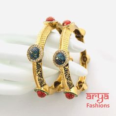 2.4 Blue Meenakari Bangles with CZ and Ruby Stones Kundan Kada, Meenakari Bangles, Kada Bangles, Ruby Bangles, Kundan Bangles, Bangles Set, Bangles Indian, Stone Feature, Indian Wedding Jewelry