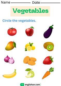 Vegetables Worksheets - Circle the Vegetables - English Vocabulary Worksheets Vegetables Worksheets Kindergarten, Vegetables Worksheets For Kids, English Vocabulary Worksheets, Vegetable Worksheet, Vegetables Flashcards, Veggie Board, Coloring Worksheets For Kindergarten, Name Of Vegetables, Pre Primary