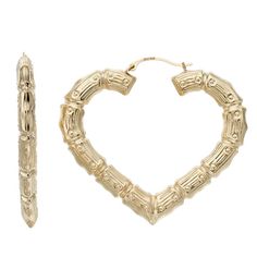 Enjoy unique style with these textured heart hoop earrings, crafted with 10k gold. Enjoy unique style with these textured heart hoop earrings, crafted with 10k gold. Metal: 10k gold Backings: click-it Packaging: boxed Finish: polished, textured Dimensions: 42 mm x 38 mm Please note, due to the high value of this item, a signature may be required upon delivery. Size: One Size. Color: Yellow. Gender: female. Age Group: adult. Gold Bamboo Earrings, Japanese Town, Bamboo Earrings, Heart Hoop Earrings, Hoops Earrings, Earrings Ear, Ear Cuffs, Girly Jewelry, Ashley Furniture