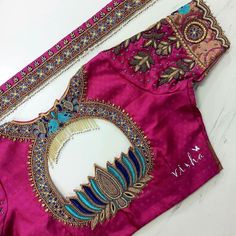 Lotus Design Aari Work Blouse, Sadi Design, Aariwork Designs, Magam Work