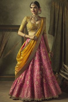 Lehenga Saree Design, Latest Bridal Lehenga, Half Saree Lehenga, Yellow Lehenga, Wedding Lehenga Designs, Lehenga Designs Simple, Indian Bride Outfits, Traditional Indian Dress