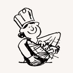 a black and white drawing of a chef