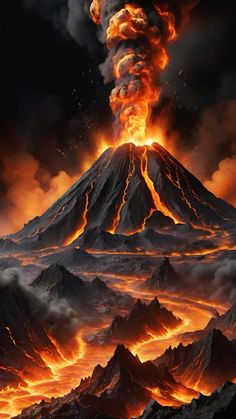 an image of a volcano with lava pouring out of it's sides in the sky