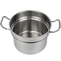 a stainless steel pot with two handles