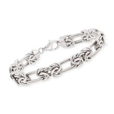 PRICES MAY VARY. Sterling silver, for women. 3/8" wide. Lobster clasp has a spring mechanism for sturdy security. Textured and polished sterling silver. Includes jewelry presentation box. Ross-Simons travels the world to find beautiful, high-quality styles at the best prices. A classic design gets an on-trend twist in our versatile sterling silver bracelet. Handcrafted textured and polished double ovals alternate with Byzantine links in a modified pattern that is simply alluring. Perfect for eve Chainmaille Jewelry Patterns, Jewelry Presentation, Byzantine Necklace, Jump Ring Jewelry, Jewelry Product Shots, Silver Jewellery Sets, Jewelry Essentials, Fine Jewelry Bracelets, Sterling Silver Bracelet