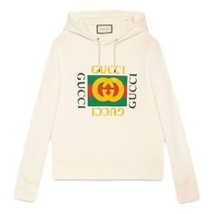 GUCCI Vintage Double Ring Logo Printed Hooded Drawstring Sweatshirt Men's White 454585-X5J57-9541 (Retro) Blood Outfit, White Hoodie Sweatshirt, Gucci Hoodie, Ring Logo, Gucci Shirts, Gucci Vintage, Gucci Logo, Hoodie Logo, Jersey Sweatshirt