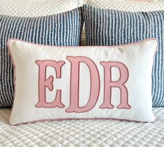 Example: 12 x 20 white linen, quartz appliqué, thread and trim. Miller font.  Please make color selections from my charts.    All of my pillows are lined, serged and feature an invisible zipper for easy removal. This listing is for the pillow cover only, it does not include the insert. To continue shopping in my shop: https://www.etsy.com/shop/peppermintbee Thread will match applique unless otherwise requested.  Care: Spot clean and iron if needed. *Peppermint Bee™ patterns and designs are the e Monogram Pillow, Applique Pillows, Applique Monogram, Monogram Pillows, Dorm Room Inspiration, Pillow Fabric, Applique Fabric, Etsy Pillow Covers, Trim Color