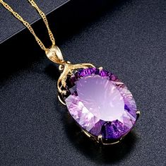 Beautiful Women Golden Necklace A Purple Diamond Kristina Webb, قلادات متدلية, Hex Girls, Anime Jewelry, Amethyst Necklace Pendant, Asymmetrical Earrings, Magical Jewelry, Cz Pendant, A Necklace