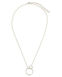 Delicate interlocking circles make this necklace a perfectly unique and elegant choice for a woman who wants to stand out. Choose from gold, silver, and rose gold tones -- or choose them all. Adjustable for a perfect fit! Materials: 14K gold plated sterling silver or sterling silver Features: Measures 16" with 2" extender, 10mm & 18mm open circles, Lead & Nickel free, spring ring clasp Elegant Silver Open Circle Necklace, Elegant Open Circle Silver Necklace, Elegant Sterling Silver Charm Necklace With Box Chain, Modern Chain Necklaces For Anniversary, Modern Adjustable Chain Necklace For Anniversary, Elegant Sterling Silver Necklace With Spring Ring Clasp, Modern Chain Necklace For Anniversary, Modern Necklace With Round Pendant And Spring Ring Clasp, Elegant Circular Charm Necklace With Adjustable Chain