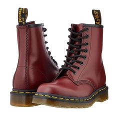 Women's 8 Condition: New Without Tags - Stickers On Inside The 1460 Is The Original Dr. Martens Boot. 8 Eyes, Classic Dr. Martens Smooth Leather, Grooved Sides, A Heel-Loop, Yellow Stitching, And A Comfortable, Air-Cushioned Sole Born On 01.04.60. Named The 1460. Over Six Decades, Our 8-Eye Work Boot Has Become Iconic Hardwearing And Famously Tough, Our Smooth Leather Can Be Polished To Shine Or Scuffed-Up A Pillar Of Dm’s Construction. Our Original And Most Recognizable Sole Height Of 1 1/8 Inc Classic Red High-top Boots, Classic Red Winter Boots, Doc Boots, Leather Combat Boots Women, Doc Martens Black, Doc Marten Boot, Black Leather Combat Boots, Womens Combat Boots, Lace Up Combat Boots