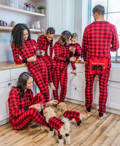 family matching red and black flannel pajama set with poodles