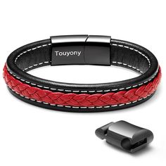 PRICES MAY VARY. Size: 7.87in.-8.7in. with an extra link for more freedom of size, fits most wrists Fashion statement: This red leather bracelet for men is a bold accessory that adds a touch of class and style to any outfit. Easy to wear: clasp makes it easy to put on and take off, while the soft braided leather ensures a comfortable fit all day long. Adjustable fit: Comes with extra links to fit a range of wrist sizes, so no need to worry whether it will fit you or not. Simple design: The simpl Adjustable Durable Red Bracelets, Magnetic Leather Bracelet As Gift, Leather Magnetic Bracelets As Gift, Magnetic Leather Bracelets As Gift, Casual Red Leather Bracelet As Gift, Modern Red Leather Bracelet, Red Leather Bracelet, Leather Bracelet For Men, Bold Accessories