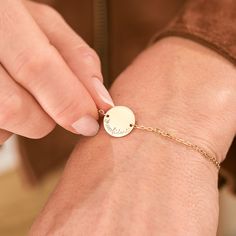 Our dainty Personalized Pastille Chain Bracelet features a delicate chain with a smooth disc and your hand-engraved initials or numbers, perfect for stacking with other designs or wearing alone.18K Champagne Gold Plated, 925 Sterling Silver or 18K Rose Gold PlatedChain length: 7, adjustable to 6.3Pastille charm: 0.6 x 0.6Hand-engraved in our Paris workshopSent with love in a complimentary gift boxAny slight variations in lettering depth, spacing and alignment from the examples shown are part of Dainty Engraved Name Bracelet, Dainty Engraved Gold Bracelet, Personalized Rose Gold Round Name Bracelet, Personalized Round Rose Gold Name Bracelet, Dainty Engraved Round Bracelets, Personalized Rose Gold Bracelet, Personalized Rose Gold Round Bracelet, Dainty Engraved Rose Gold Name Bracelet, Dainty Yellow Gold Name Bracelet