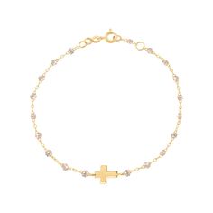 Gigi Clozeau - Cross Charm Classic Gigi Sparkle bracelet, Yellow Gold, 6.7 Sparkle Bracelet, Jewelry Lookbook, Ancient Symbols, Cross Charms, Sophisticated Design, Timeless Design, Gold Necklace, Fine Jewelry, Charm Bracelet