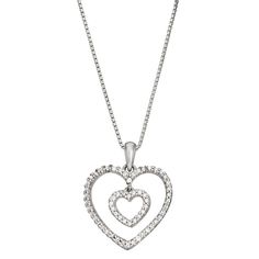 Diamond Double Heart Necklace For Anniversary, Fine Jewelry Double Heart Diamond Necklace With Charm, Fine Jewelry Double Heart Charm Diamond Necklace, Fine Jewelry Double Heart Necklace With Cubic Zirconia, Double Heart Cubic Zirconia Fine Jewelry Necklace, Fine Jewelry Double Heart Cubic Zirconia Necklace, Valentine's Day Fine Jewelry Diamond Necklace With Double Heart, Valentine's Day Double Heart Diamond Necklace, Fine Jewelry Double Heart Brilliant Cut Diamond Necklace