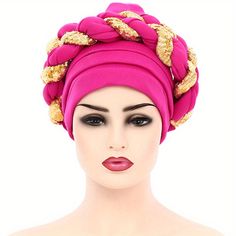 Women's Cable Pattern Bonnet Fashion Bandana Cap Head Wrap Turbans Headband For Women Valentines Gifts Black Pink Headwrap For Party, Pink Headscarf Headband, Adjustable Pink Turban, Pink Headwrap With Headband, Pink One Size Fits Most Headwrap Headband, Pink Headscarf, Bandana Cap, Fashion Bandana, Cable Pattern