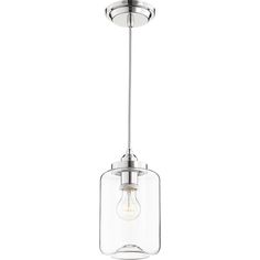 a light fixture with a clear glass shade hanging from the ceiling, on an isolated white background