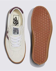 A Streamlined Shoe that Keeps the 90s Alive Taking inspiration from Vans’ 90s heritage styles, the Sport Low Suede is a new interpretation of the original Skate Vans Sport. From the lower open collar and extended tongue to the standout “V” Sidestripe, this vulcanized low top shoe perfectly blends a skate-inspired look with unique retro details. Retro-inspired low-top court shoe with a lower profile Thick suede uppers with leather accents Heritage “V” sidestripes Lace-up closure Old school logo label Single-wrap sidewalls Supportive padded collars Signature rubber waffle outsoles Earthy Shoes, Old School Logo, Brown Vans, Vans Store, Vans Logo, School Logo, Heritage Fashion, Leather Accents, Swag Shoes